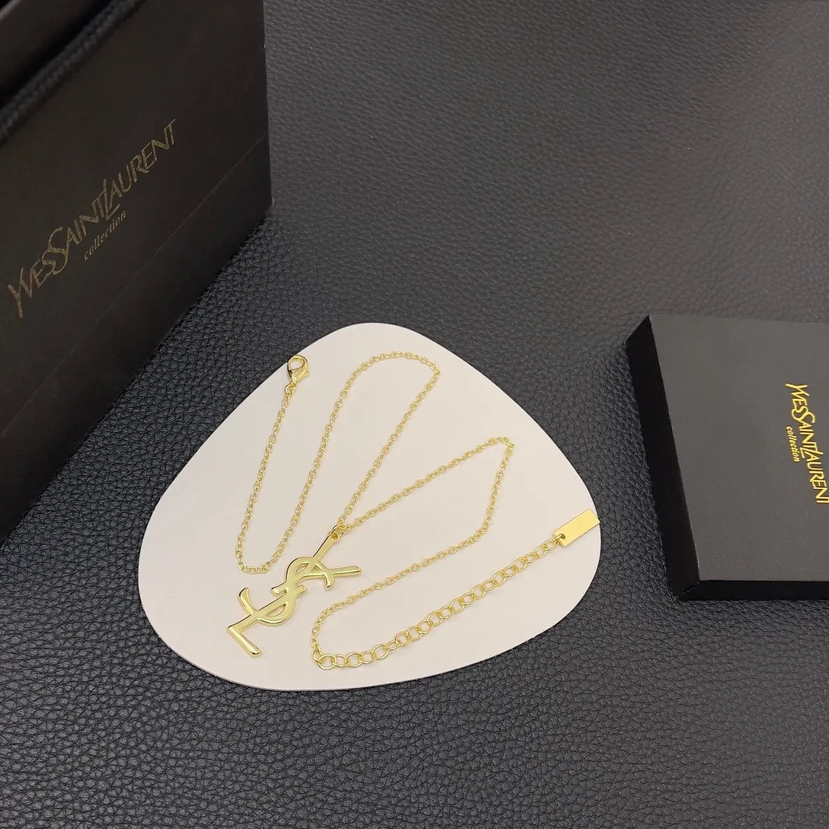 YSL Gold-Tone Necklace - YSL Gold-Tone Logo Pendant Necklace - Iconic