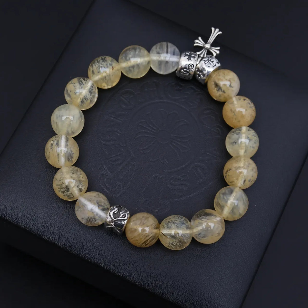 Premium Citrine Beaded Bracelet with Sterling Silver Accents
