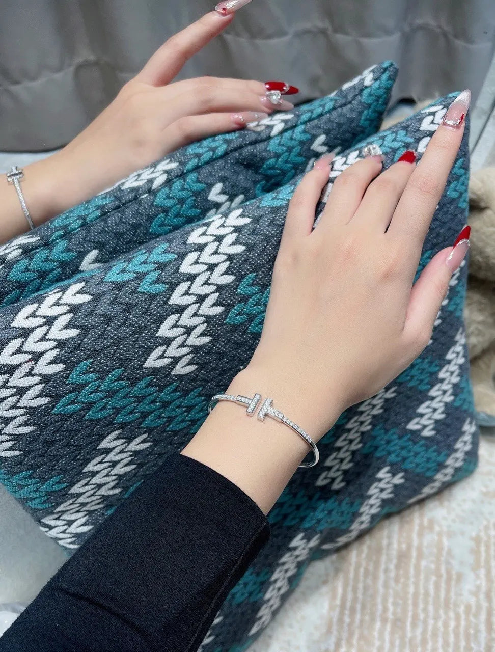 Premium T Hinged Bangle - Silver