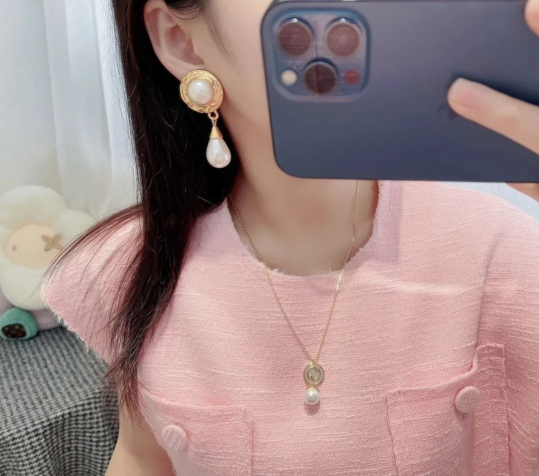 Saint Laurent Gold Pearl Drop Earrings designer - Saint Laurent Gold