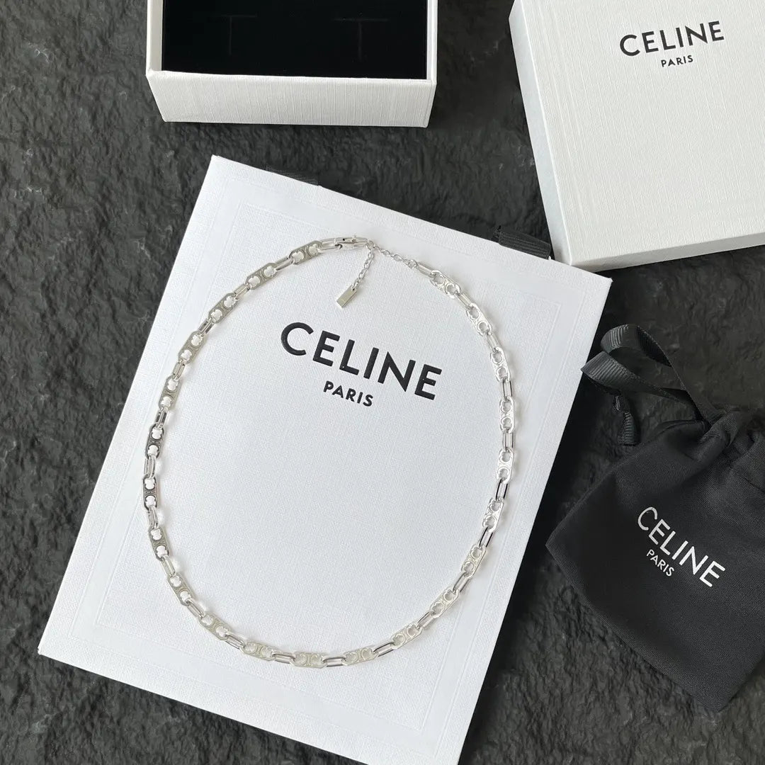 Celine Silver Crystal Chain Link Necklace - Statement Piece