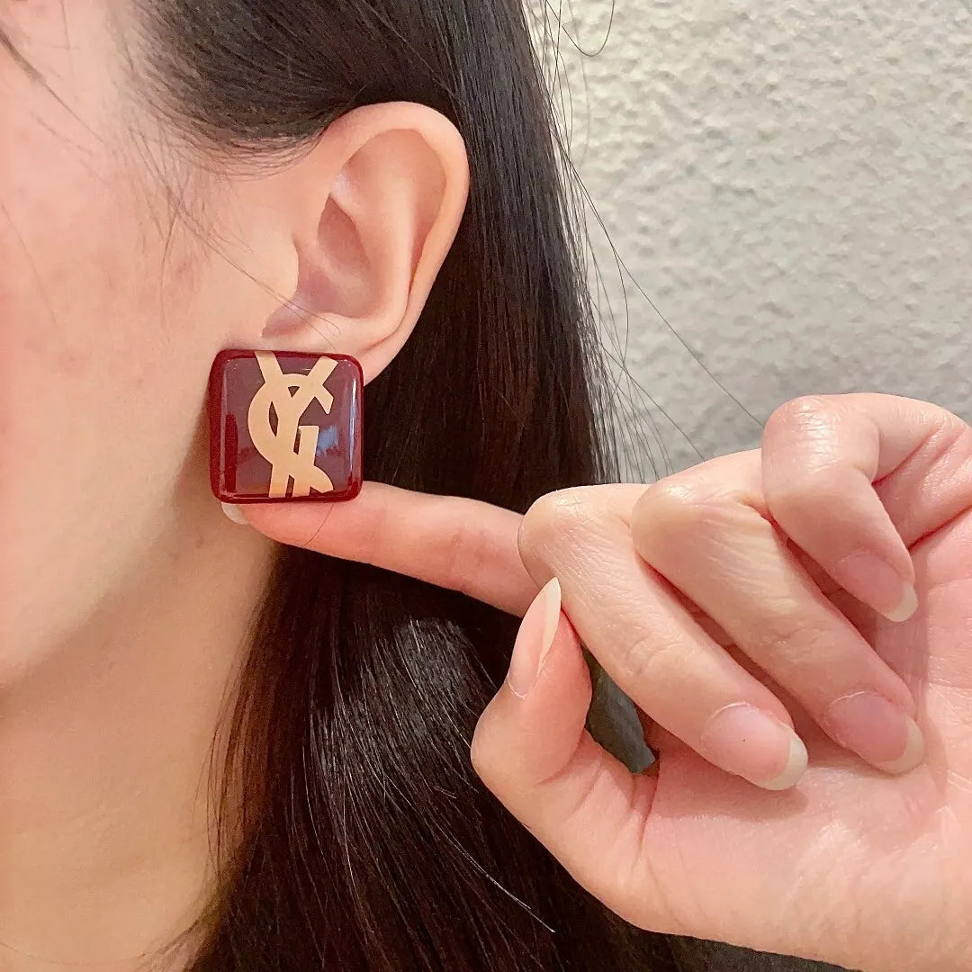 square ysl Saint Laurent Burgundy Earrings - Saint Laurent Burgundy