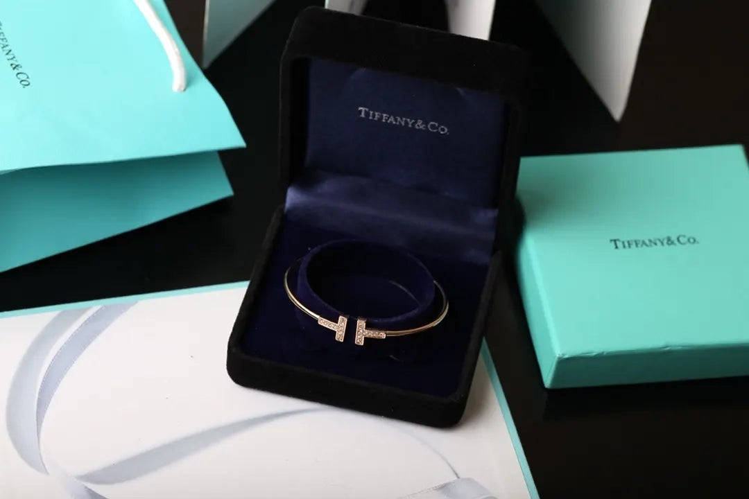Tiffany & Co. T Wire Bracelet in Rose Gold with Diamonds