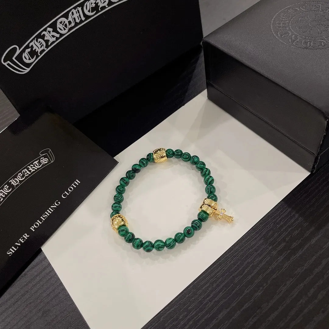 Chrome Hearts Malachite & Gold Charm Bracelet
