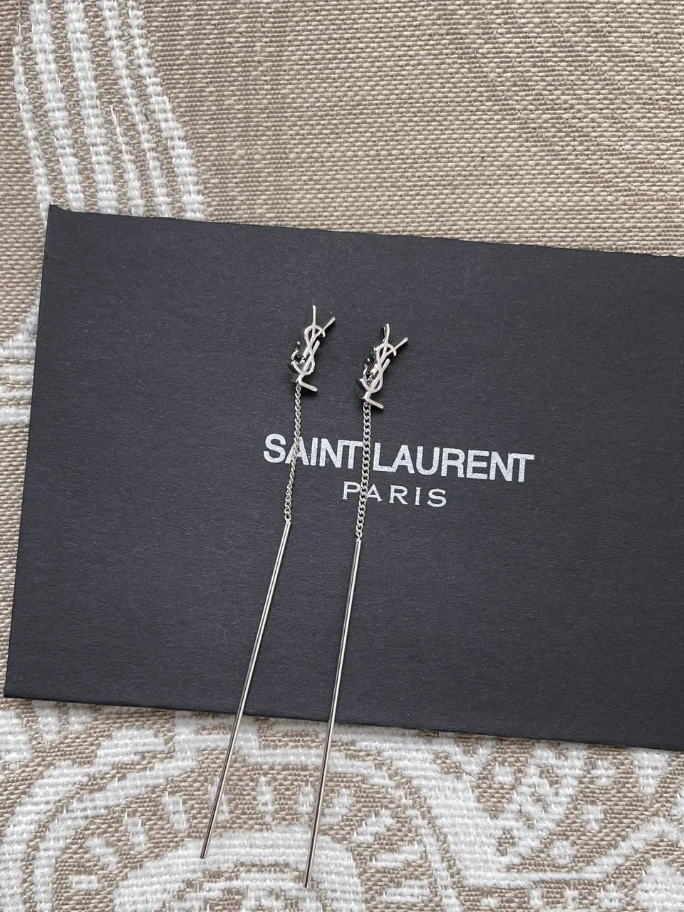 Saint Laurent Silver YSL Drop Earrings designer - Saint Laurent Silver