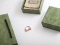 logo Gucci Rose Gold Crystal Ring - Gucci Rose Gold Crystal Logo Open