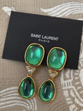 designer glamour Saint Laurent Green Crystal Drop Earrings - Saint