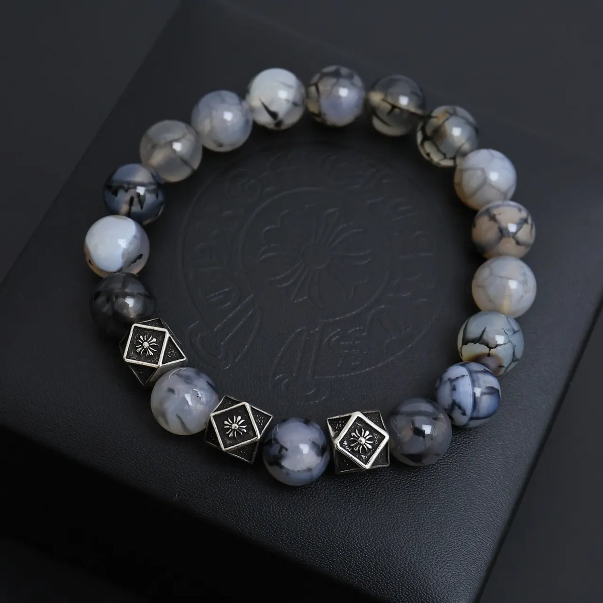 Premium Dragon Vein Agate & Silver Bracelet