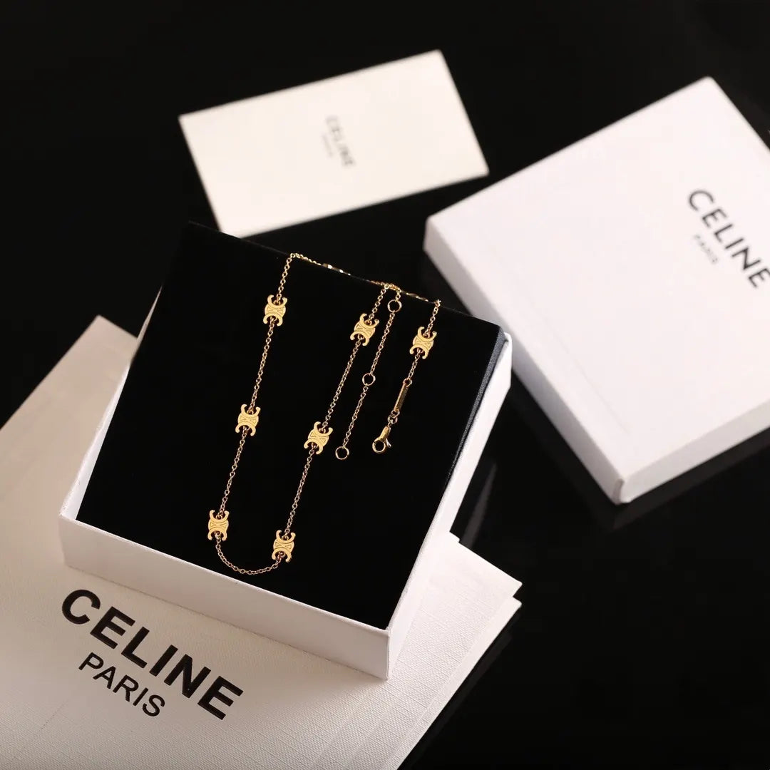 Celine Triomphe Gold Chain Necklace - Elegant Design
