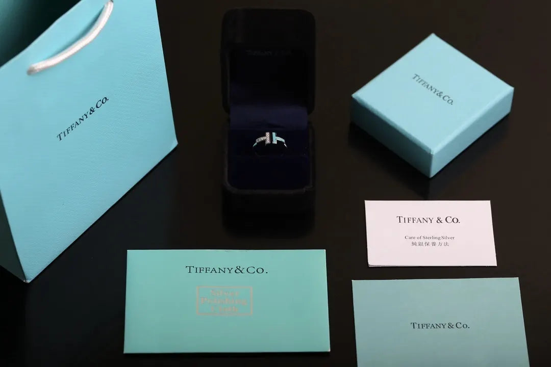 Tiffany T Two Ring Silver Turquoise Diamond - Iconic Design