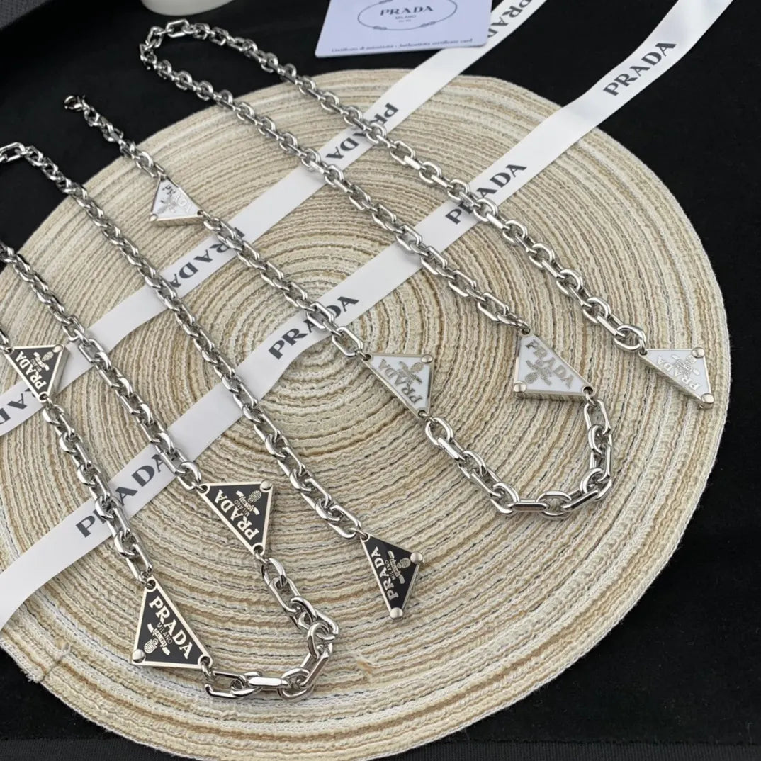 Prada Silver Chain Triangle Pendant 3473 - Prada Silver Chain Triangle