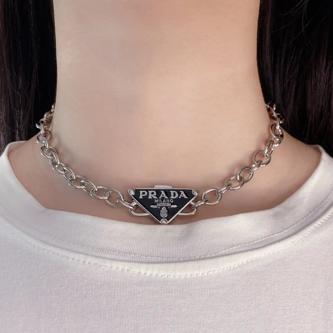Prada Silver Chain Necklace 3432 - Prada Silver Chain Necklace Black