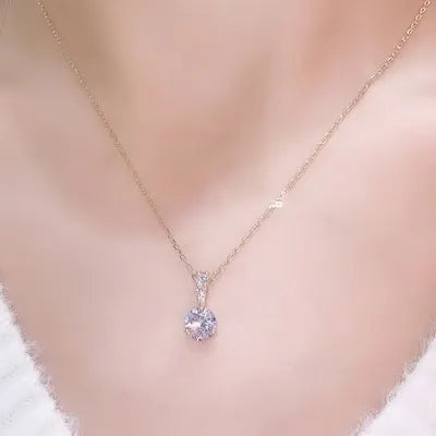 Golden Solitaire CZ Necklace - Golden Solitaire Cubic Zirconia Pendant