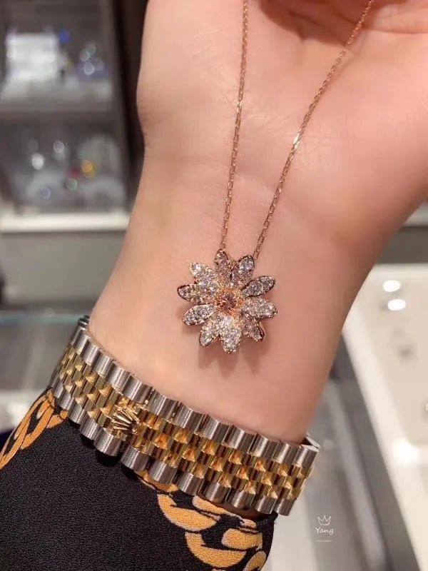 Rose Gold Flowerburst Necklace - Swarovski - Crystal Pendant