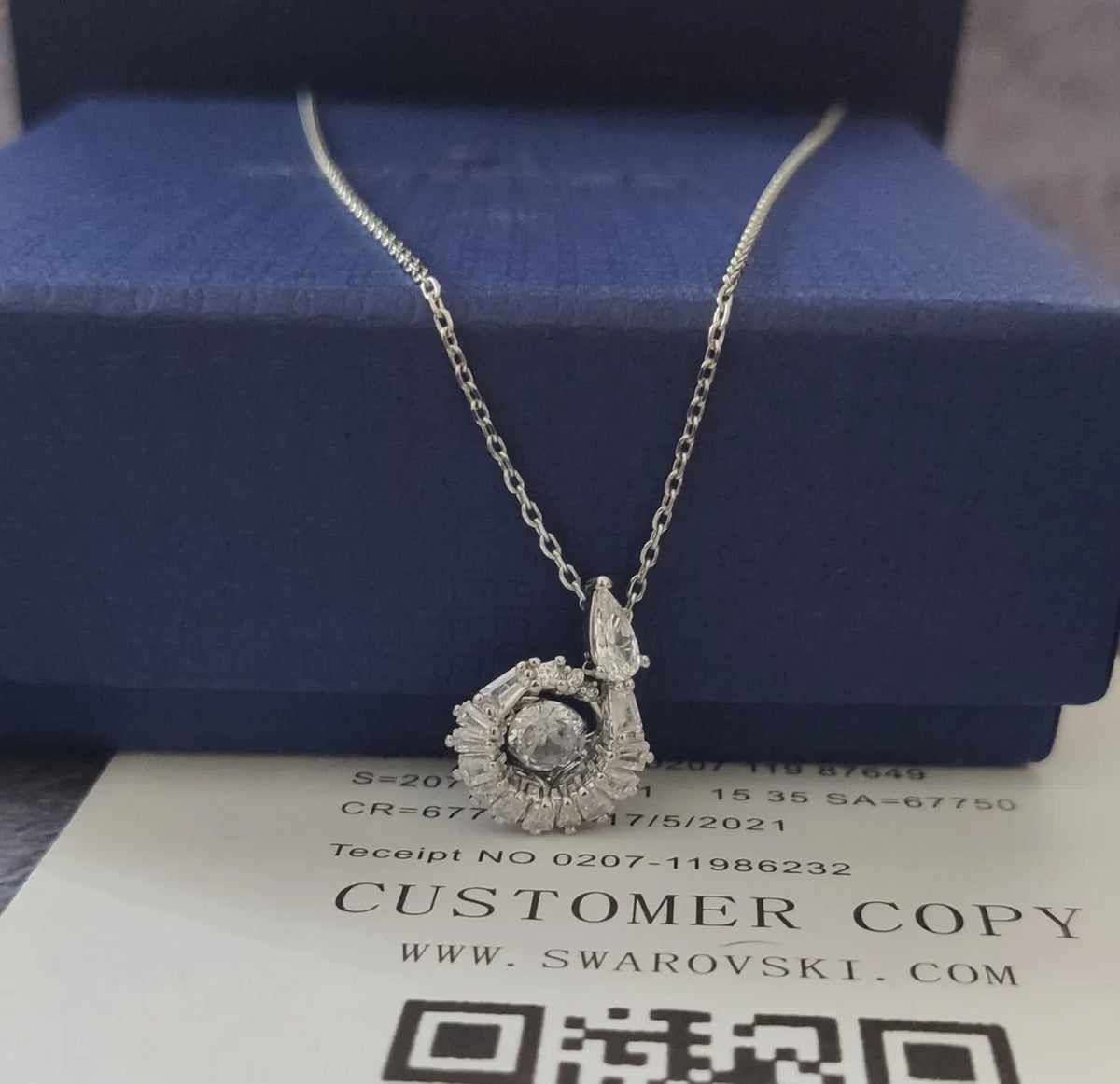 Swarovski Silver Crystal Spiral Necklace - Elegant Design