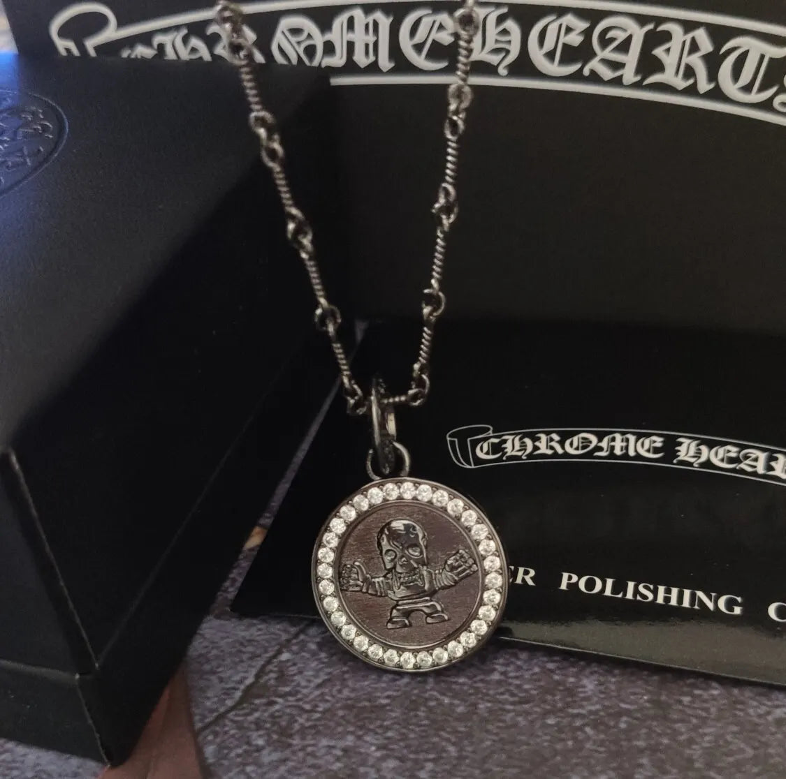 Chrome Hearts Silver Punk Pendant Necklace - Crystal Halo