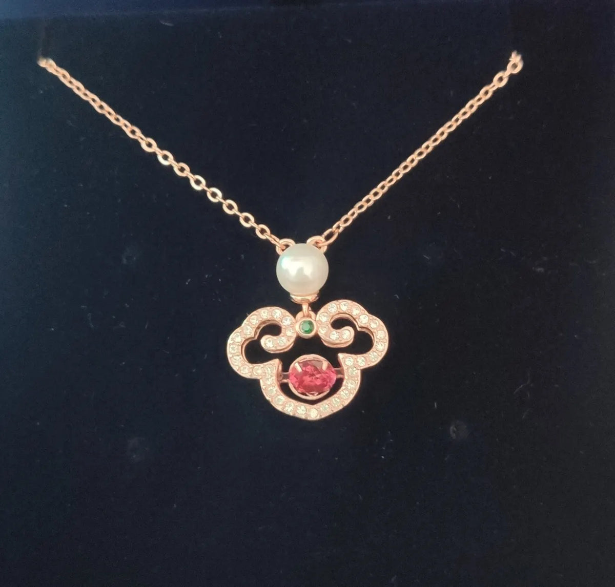 Swarovski Rose Gold Mickey Charm Necklace - Pink Crystal