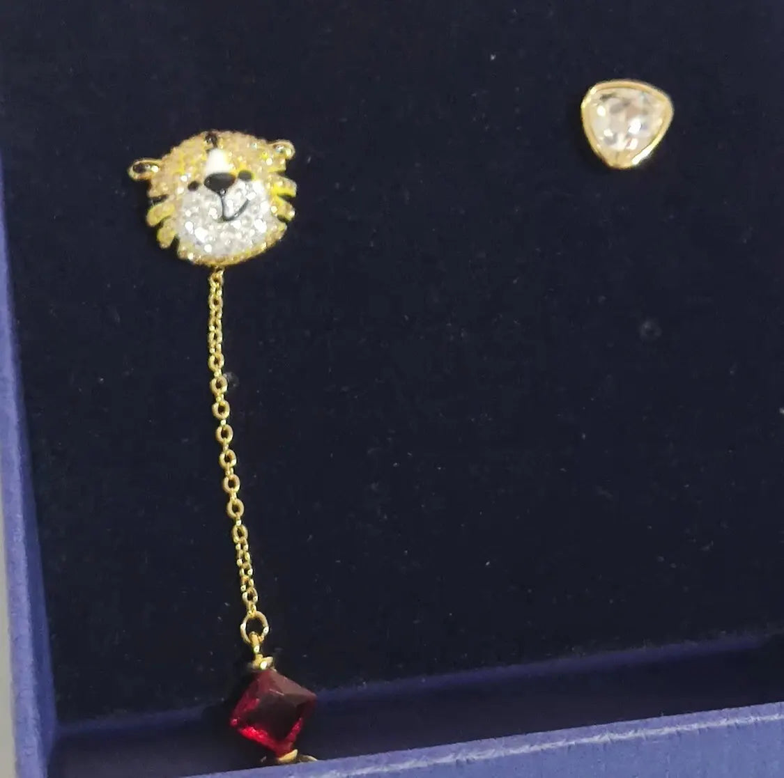 Swarovski Tiger Asymmetric Dangle Earrings - Gold Tone