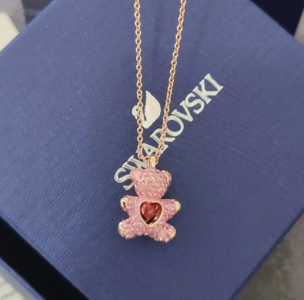 Swarovski Pink Teddy Bear Necklace - Rose Gold Plated