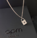APM Monaco Silver Lock Heart Necklace - Crystal Pave