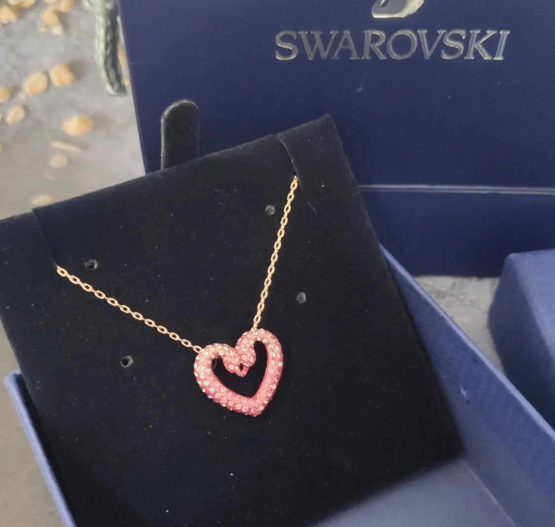 Swarovski Pink Crystal Heart Necklace - Rose Gold Plated