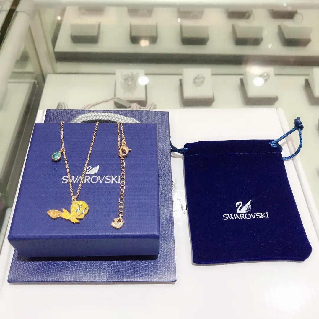Swarovski Tweety Bird Gold Necklace - Cute Cartoon Pendant