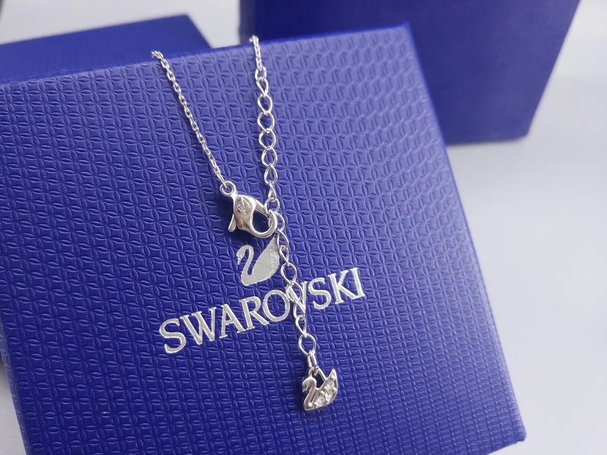 Swarovski Silver Swan Pendant Necklace - Crystal Accent