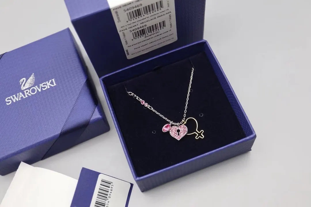 Swarovski Pink Heart Lock Necklace - Delicate Design
