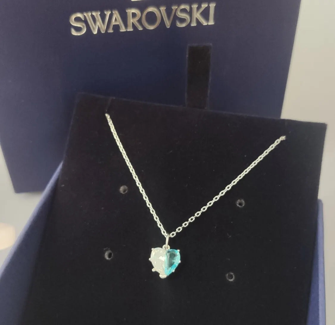 Swarovski Silver Blue Heart Necklace - Swarovski Silver & Blue Heart