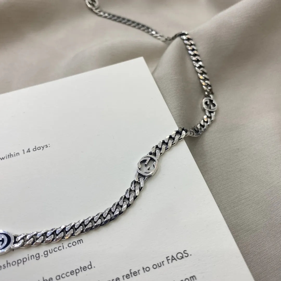 Gucci Silver Chain Necklace interlocking motif - Gucci Silver Chain