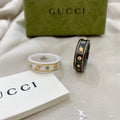 Gucci Ceramic Ring: White & Black Enamel, Gold Accents