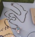 Gucci Silver Bull Head Necklace - Turquoise Accent