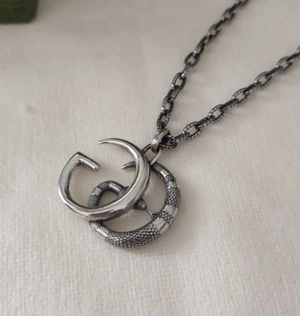 Gucci Silver Snake GG Necklace - Gucci Silver Snake GG Logo Necklace