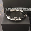 Premium Leather & Silver Fleur Bracelet - Timeless Style