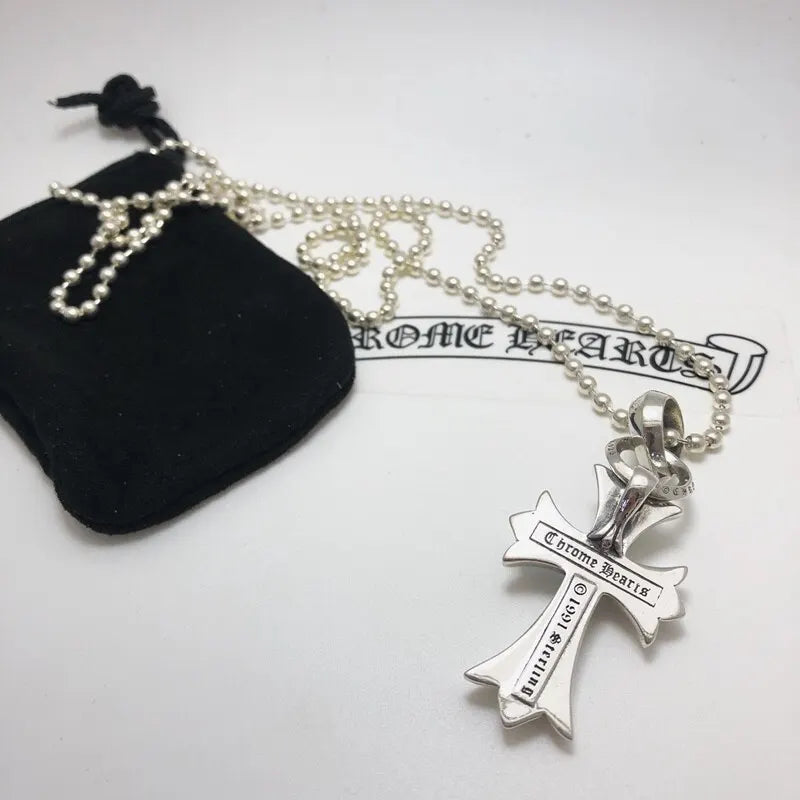 Chrome Hearts Silver Cross Pendant Necklace - Ball Chain