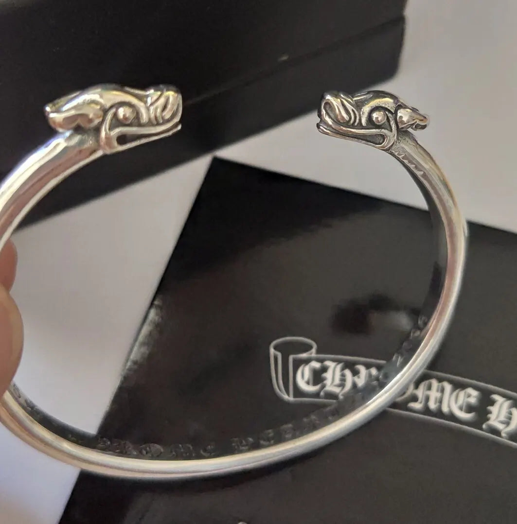 Chrome Hearts Sterling Silver Dog Head Bangle Bracelet