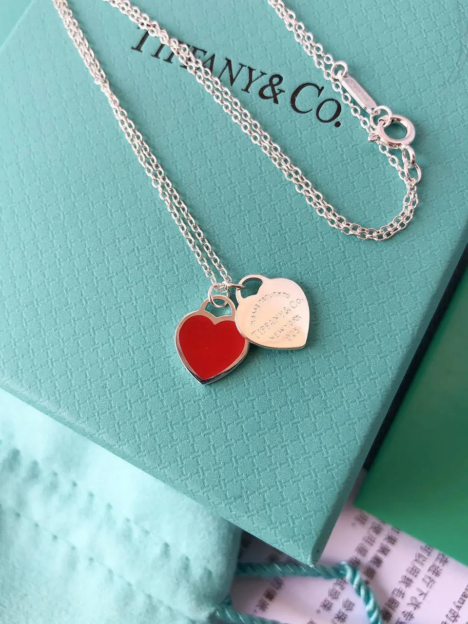 Tiffany Red Heart Pendant - Tiffany & Co. Double Heart Pendant - Red &