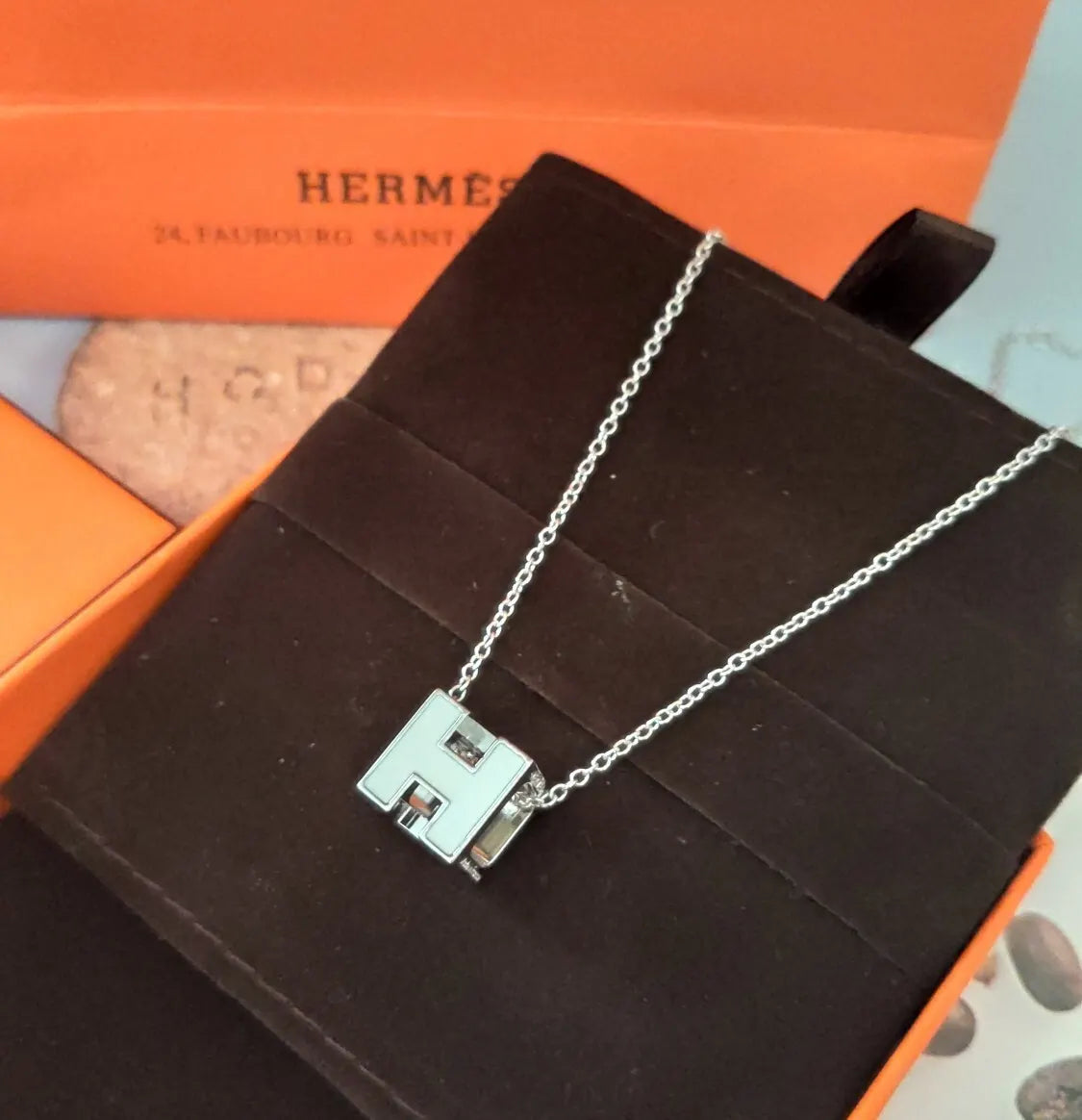 Hermès Silver H Pendant Necklace - Minimalist Chic