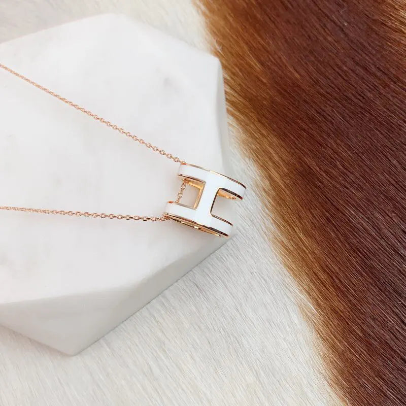 Hermès White Enamel Necklace - Hermès White Enamel H Rose Gold