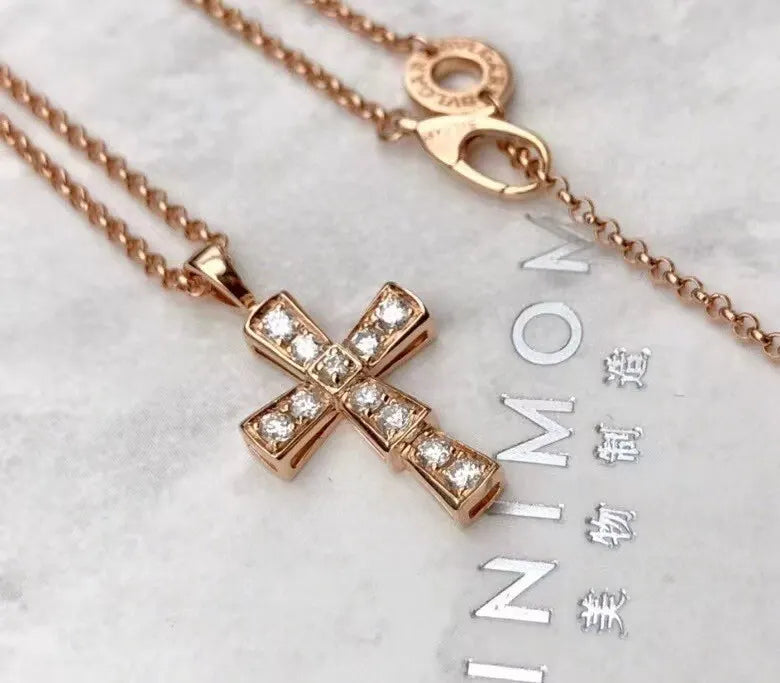 Bvlgari Rose Gold Diamond Cross Necklace