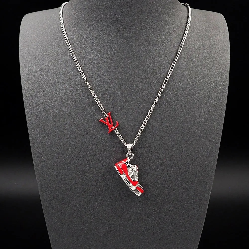 LV Silver Red Sneaker Necklace - Louis Vuitton Silver & Red Sneaker