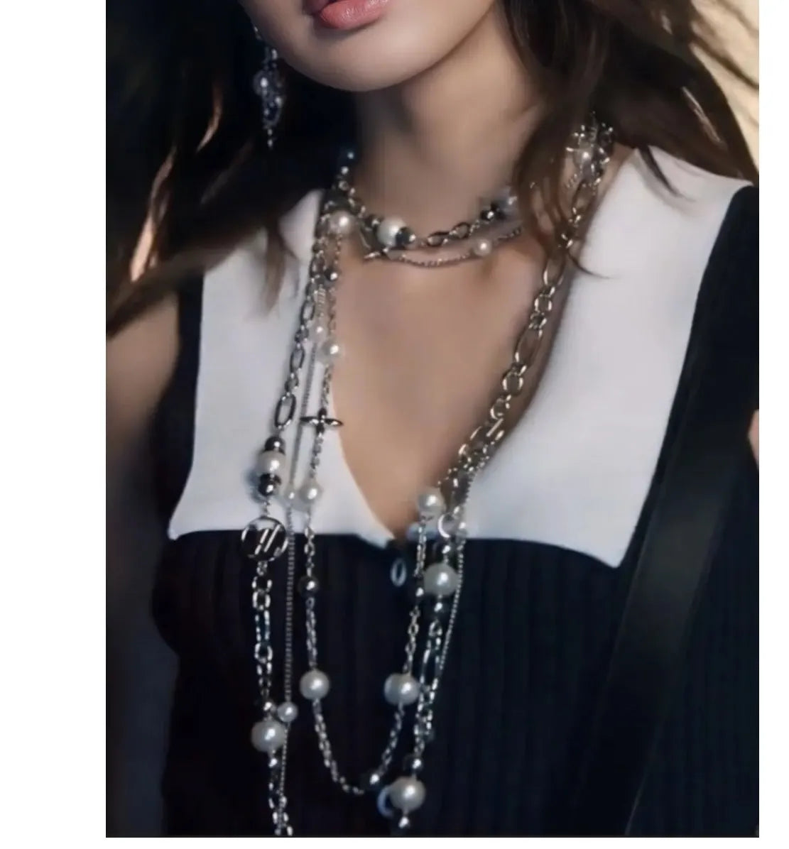 statement Chanel Silver Multi-Chain Pearl Necklace - Chanel Silver