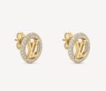 LV Gold-Tone Stud Earrings Paved Crystals - Designer