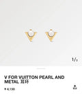 Louis Vuitton Gold V Pearl Earrings - Designer Studs