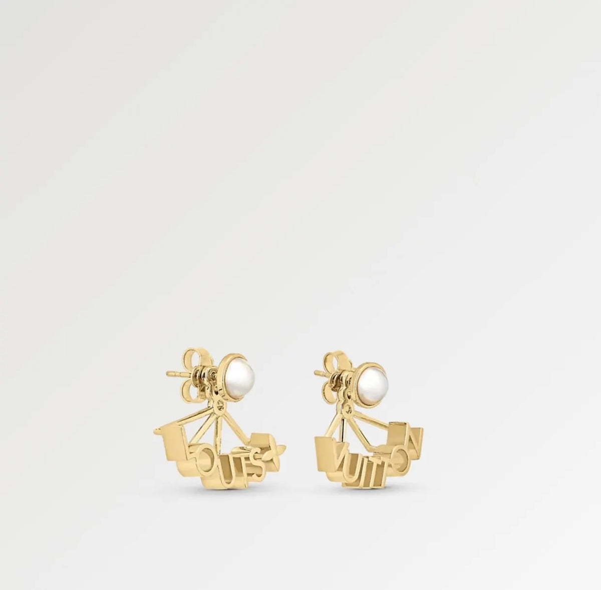 Louis Vuitton Gold Pearl Letter Earrings - Designer Chic