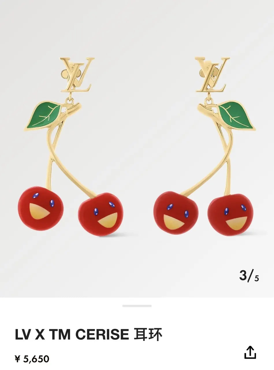 Louis Vuitton Cherry Earrings Gold - Designer Whimsical Jewelry