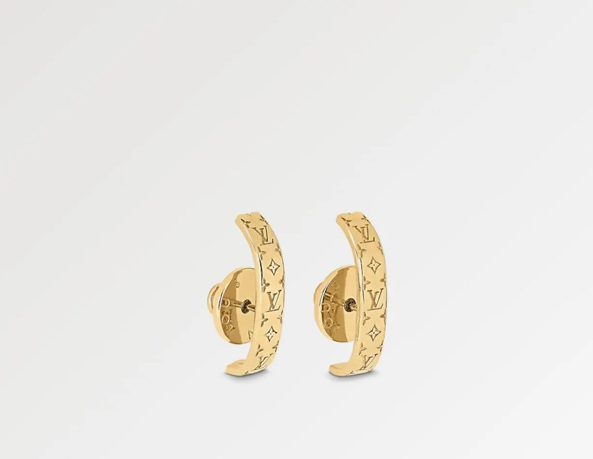Louis Vuitton Gold Monogram Loop Earrings - Designer Chic