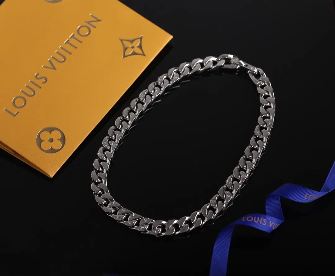Louis Vuitton Silver Chain Link Necklace - Modern Style