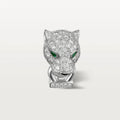 Cartier Diamond Panther Ring Emerald Eyes - Platinum