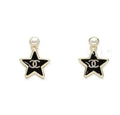 Chanel Star Black Enamel Pearl Earrings - Designer Studs